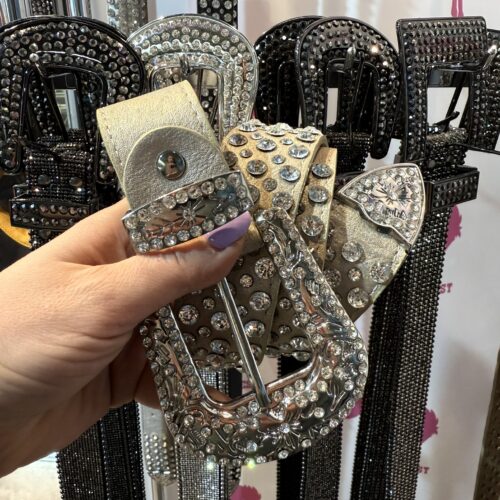 Echtleder-Gürtel mit Strassnieten – Gold | 4 cm breit | Nickelfrei | Handgemacht im Western-Stil