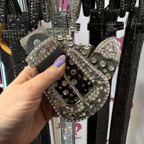 Echtleder-Gürtel mit Strassnieten – Anthrazit | 4 cm breit | Nickelfrei | Handgemacht im Western-Stil