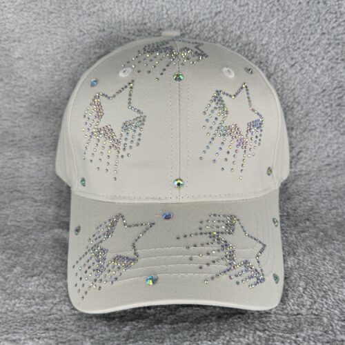 Beige Shooting Star Glitzer Cap | Strass Basecap mit Sternen | Verstellbare Cowgirl Mütze | Bling Festival Cap