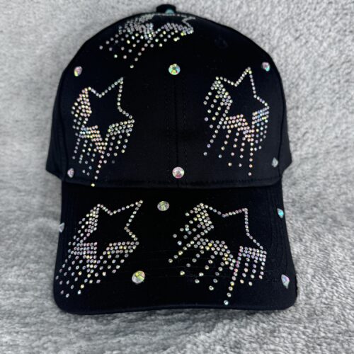 Black Shooting Star Glitzer Cap | Strass BasecaBlack Shooting Star Glitzer Cap | Strass Basecap mit Sternen | Verstellbare Cowgirl Mütze | Bling Festival Cap