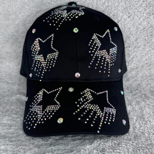 Black Shooting Star Glitzer Cap | Strass BasecaBlack Shooting Star Glitzer Cap | Strass Basecap mit Sternen | Verstellbare Cowgirl Mütze | Bling Festival Cap