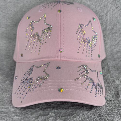 Pink Peach Shooting Star Glitzer Cap | Strass Basecap mit Sternen | Verstellbare Cowgirl Mütze | Bling Festival Cap
