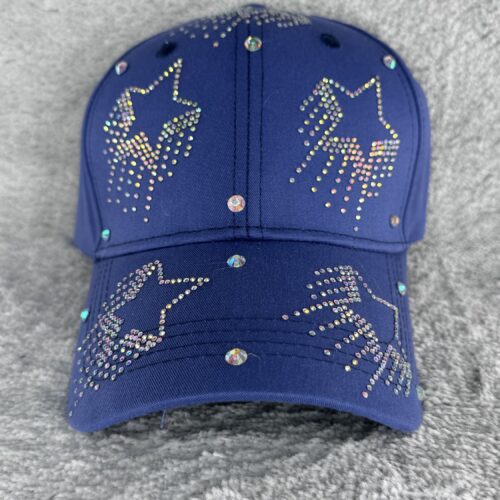 Blue Shooting Star Glitzer Cap | Strass Basecap mit Sternen | Verstellbare Cowgirl Mütze | Bling Festival Cap