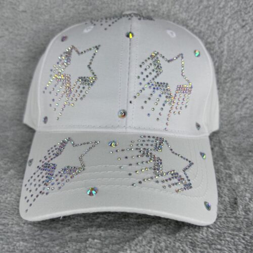 White Shooting Star Glitzer Cap | Strass Basecap mit Sternen | Verstellbare Cowgirl Mütze | Bling Festival Cap