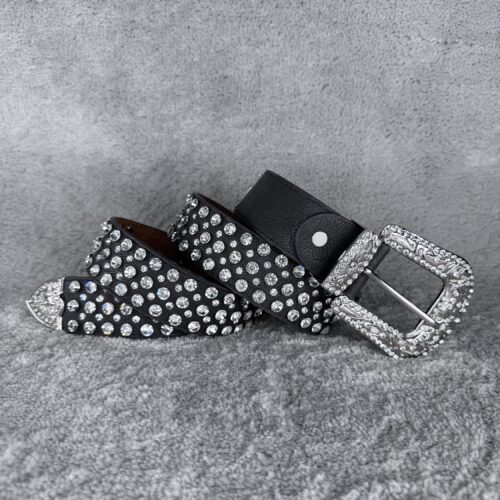 Echtleder-Gürtel mit Strassnieten – Grau | 4 cm breit | Nickelfrei | Handgemacht im Western-Stil