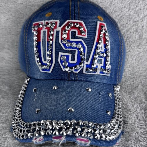 USA Cap mit Strass | Glitzer Basecap Cowgirl Style | Jeans Cap Damen Western Look Festival Denim