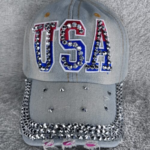 USA Cap mit Strass | Glitzer Basecap Cowgirl Style | Jeans Cap Damen Western Look Festival Green Denim