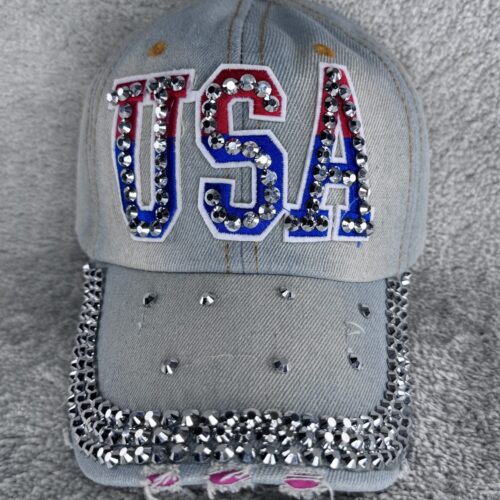USA Cap mit Strass | Glitzer Basecap Cowgirl Style | Jeans Cap Damen Western Look Festival Green Denim