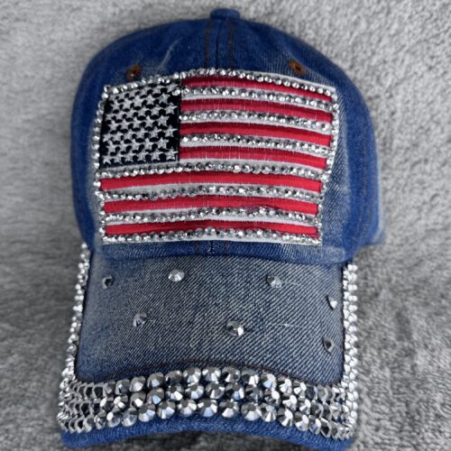 Jeans Cap mit USA Flagge & Strass | Glitzer Basecap im Western Style | Verstellbare Cowgirl Mütze