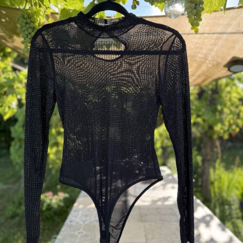 Bodybluse - Black Rhinestone Bling Bling