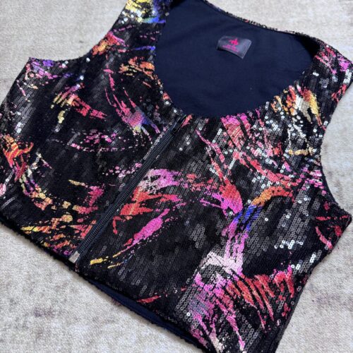 Western Show Vest - Weste Cowgirl Show Shirt Hand Draw with Sequins and Glitter for Western Competition Short