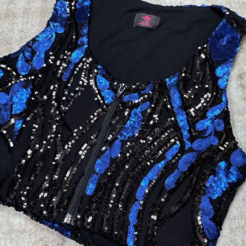 Western Show Vest - Weste Cowgirl Show Shirt Blue Flowers with Sequins and Glitter for Western Competition Short