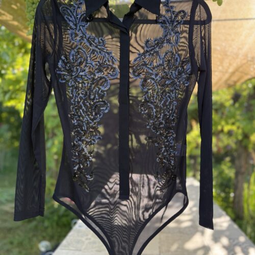 Bodybluse - Body with Rhinestones Sequines floral and a lot of glitter - bling bling with strass