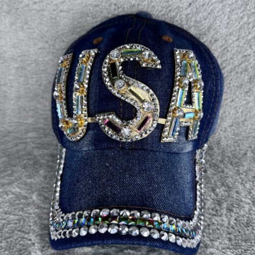 USA Cap Dunkelblau mit Strass | Glitzer Light Denim Basecap Cowgirl Style | Western Look Damen