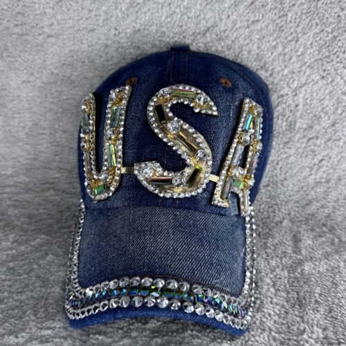 USA Cap Dunkelblau mit Strass | Glitzer Denim Basecap Cowgirl Style | Western Look Damen