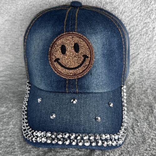 SMILE CAP YOUTH | Kids - Smile Brown Denim Blue Basecap Rhinestone Glitter - Bling Bling