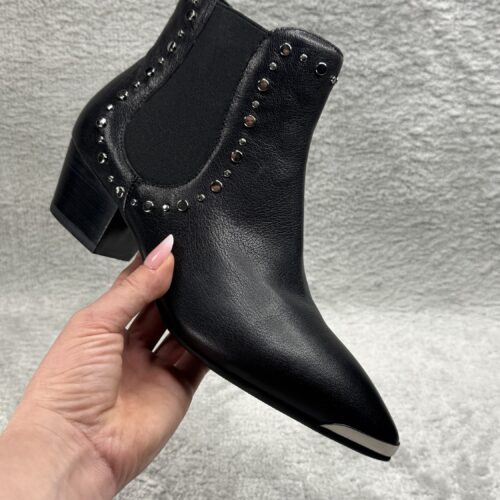 Cowboy Stiefeletten Damen Schwarze Leder Boots mit silbernen Nieten