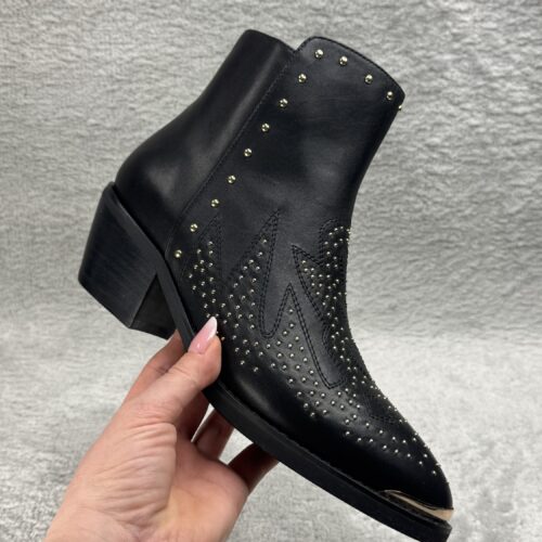 Cowboy Stiefeletten Damen – Schwarze Leder Boots mit Nieten