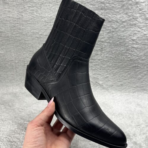 Cowboy Stiefeletten Damen Schwarze Leder Boots mit Krokoprägung