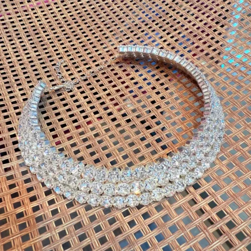 Strass Showkette für Western Outfits | Glitzer Halskette für Turnier & Bühne | Verstellbar | Funkelndes Accessoire Silber