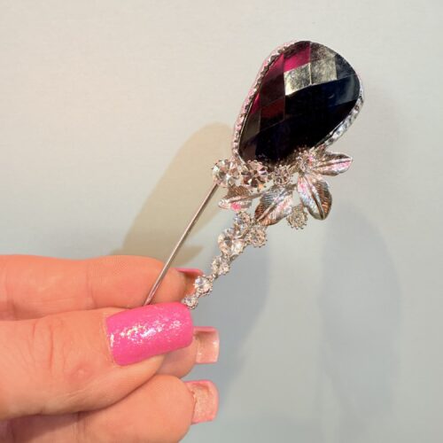 Western Show Number Pin Schwarz Glitzer | 9 cm | Startnummernhalter Blume | Turnier Sicherheitsnadel Silber Look