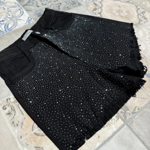 Kids Glitzer Jeans Short – Schwarz mit Rhinestones für Teenie Girls & Cowgirls