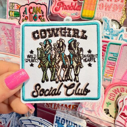 Patch Cowgirl Social Club Blue Embroidered Applique for Jackets, Hats & Bags