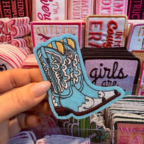Patch Boots Blue Embroidered Applique for Jackets, Hats & Bags