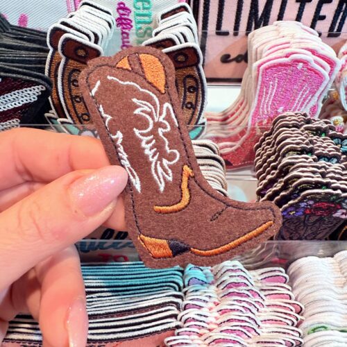 Patch Brown Boot Embroidered Applique for Jackets, Hats & Bags