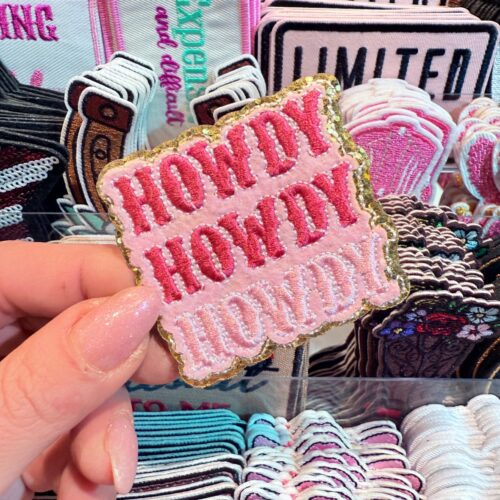 Patch Howdy Howdy Howdy Pink Embroidered Applique for Jackets, Hats & Bags