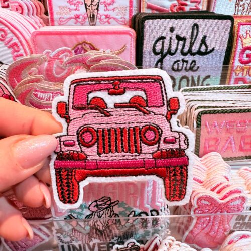 Patch Offroads Pink Embroidered Applique for Jackets, Hats & Bags
