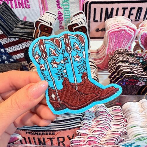 Patch Leather Boots With Blue Embroidered Applique for Jackets, Hats & Bags