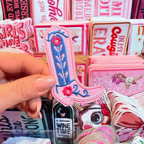 Patch Pink Blue Boot Embroidered Applique for Jackets, Hats & Bags