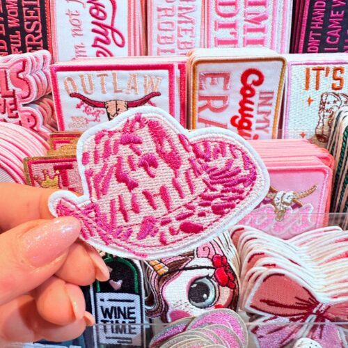 Patch Pink Hat Embroidered Applique for Jackets, Hats & Bags