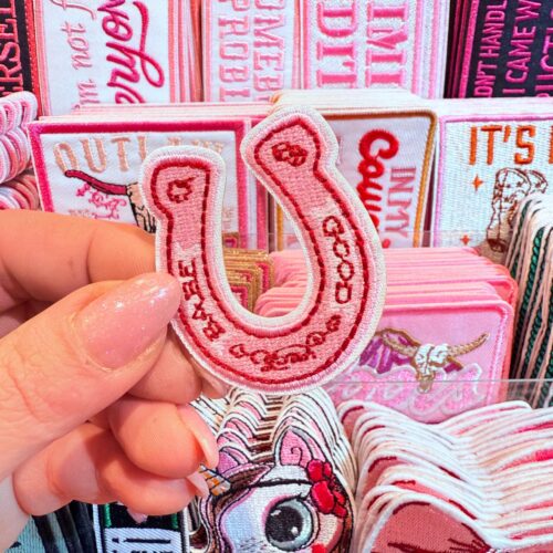 Patch Pink Horseshoe Embroidered Applique for Jackets, Hats & Bags
