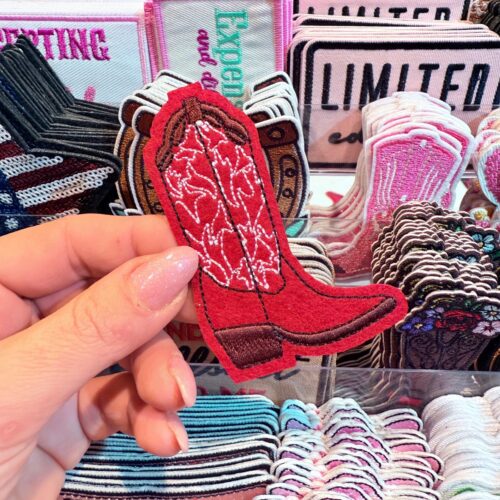 Patch Red Boot With White Ornaments Embroidered Applique for Jackets, Hats & Bags