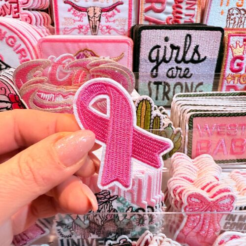Patch Ribbon Pink Embroidered Applique for Jackets, Hats & Bags