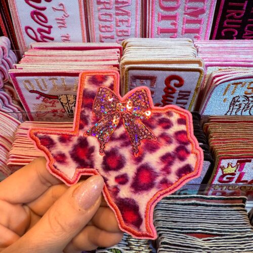 Patch Ribbon Texas Pink Embroidered Applique for Jackets, Hats & Bags