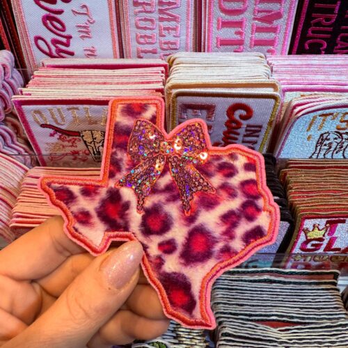 Patch Ribbon Texas Pink Embroidered Applique for Jackets, Hats & Bags